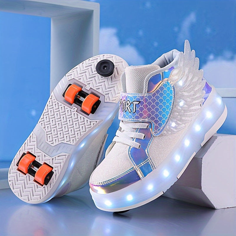 GlowSkate LED Rollschuh Sneaker mit Flügeln – Mädchen | Gr. 29-37