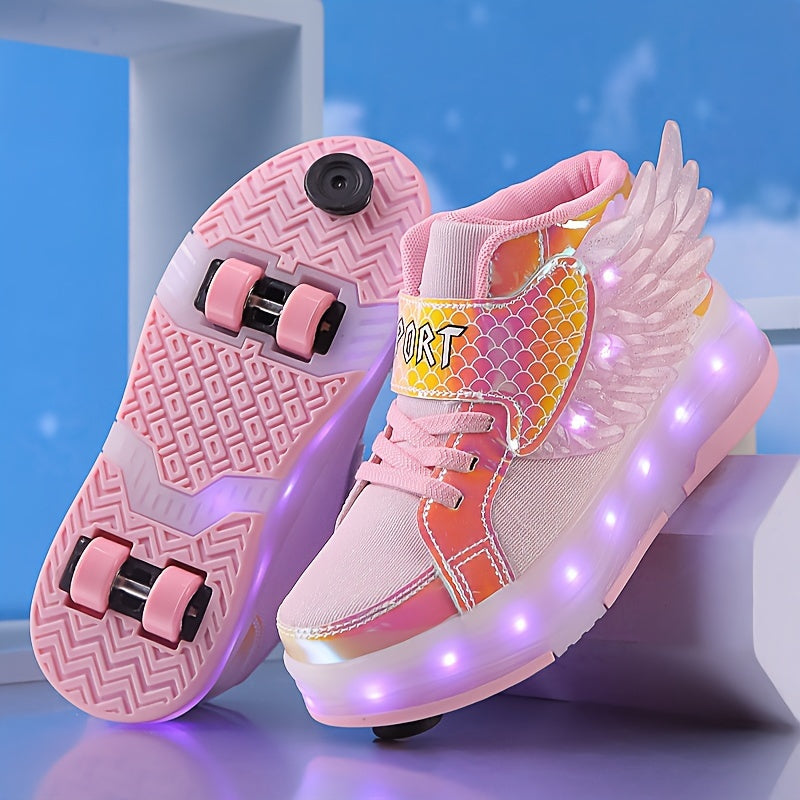 GlowSkate LED Rollschuh Sneaker mit Flügeln – Mädchen | Gr. 29-37