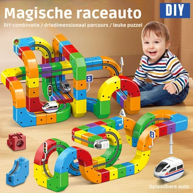Magnetische Zugstrecke zum Selberbauen – 51 oder 81 Teile, USB-Zug | Konstruktionsspielzeug