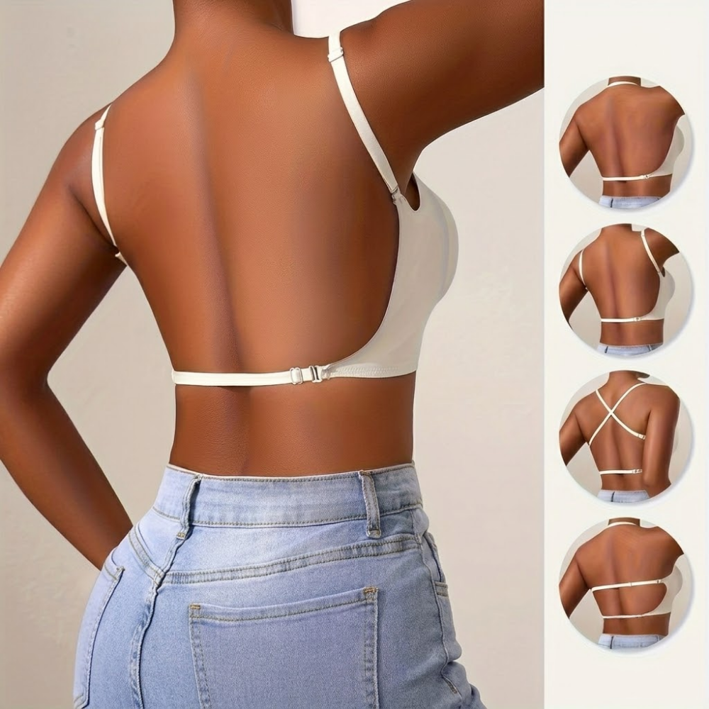 Nahtloser BH mit tiefem Rücken – Multiway-Träger, V-Ausschnitt, Nylon | rückenfreier Büstenhalter
