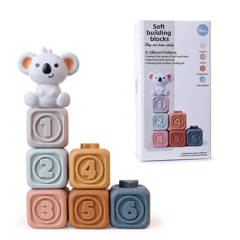 Stapel- und Beißspielzeug Koala mit Würfeln und Ringen – weicher Kunststoff | Babyspielzeug