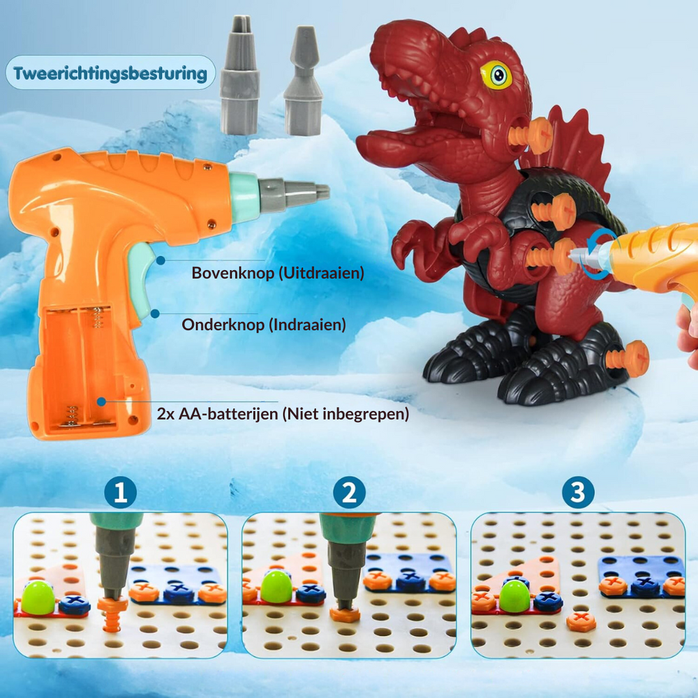 DinoBuilder Bauspielzeug Set – Kreatives Lernspielzeug mit Funktionierenden Werkzeugen und Dino-Designs