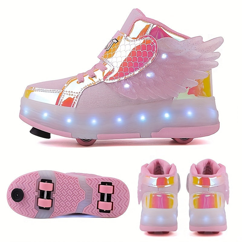 GlowSkate LED Rollschuh Sneaker mit Flügeln – Mädchen | Gr. 29-37