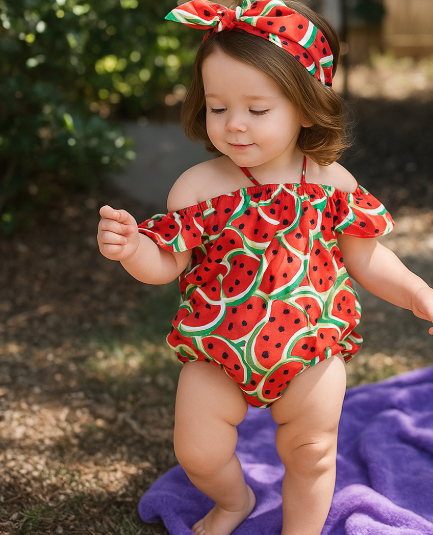 Sommerkleid für Mädchen mit Wassermelonenmuster – Luftiges Kinderkleid aus 100% Baumwolle | LivelyLoops Größe 0–3 Jahre