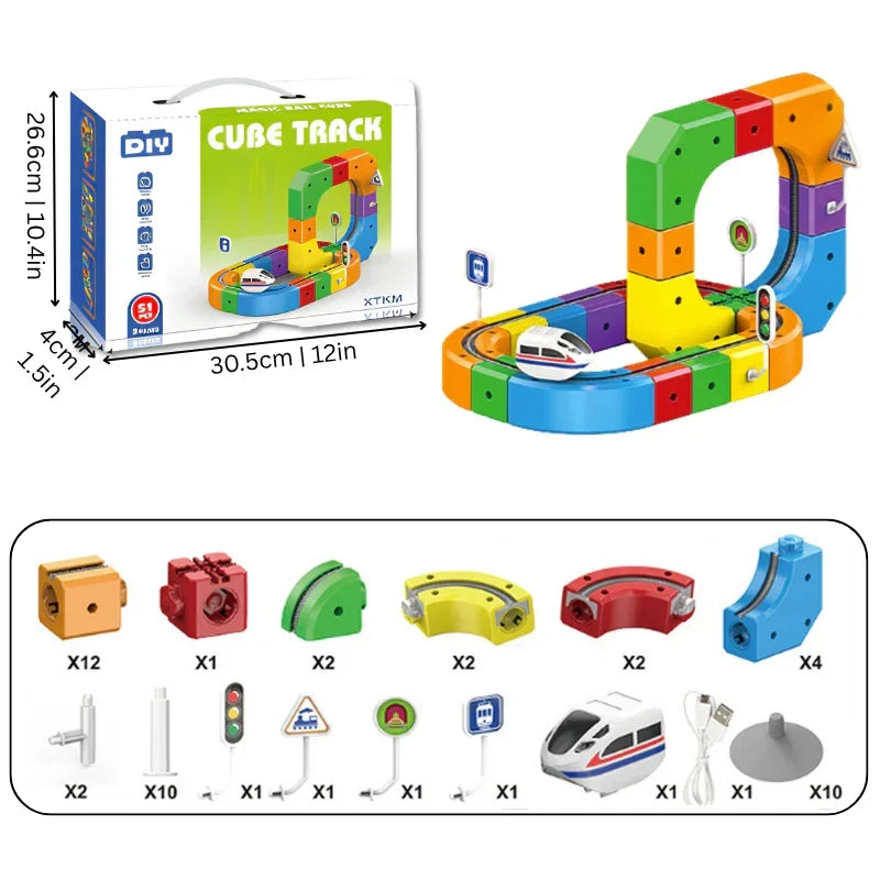 Magnetische Zugstrecke zum Selberbauen – 51 oder 81 Teile, USB-Zug | Konstruktionsspielzeug