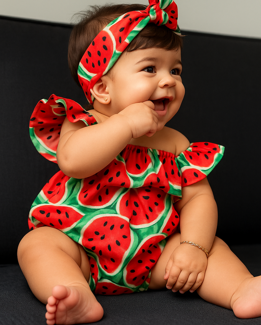 Sommerkleid für Mädchen mit Wassermelonenmuster – Luftiges Kinderkleid aus 100% Baumwolle | LivelyLoops Größe 0–3 Jahre