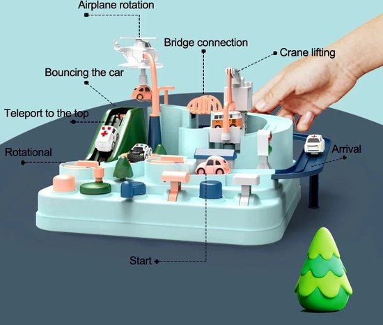 Spielset mit Autos - TurboCity Abenteuerbahn, Interaktiv, Ohne Batterien, Inklusive 4 Fahrzeuge & Hubschrauber, Pädagogisch, 3+ Jahre