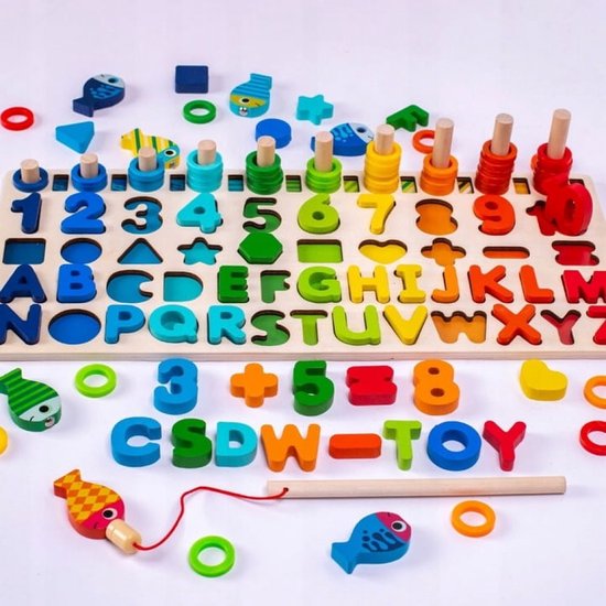 SpeelSlim Pädagogisches Holzspielbrett – Buchstaben, Zahlen & Formen, Lernspielzeug nach Montessori, +1 Jahr