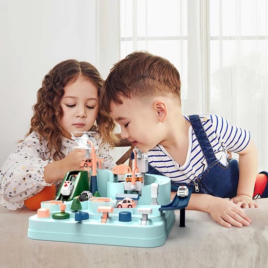 Spielset mit Autos - TurboCity Abenteuerbahn, Interaktiv, Ohne Batterien, Inklusive 4 Fahrzeuge & Hubschrauber, Pädagogisch, 3+ Jahre