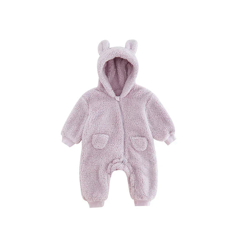Weiches Fleece Baby-Onesie mit Tierohren – Warmer Winterstrampler für Mädchen & Jungen (0–24 Monate)