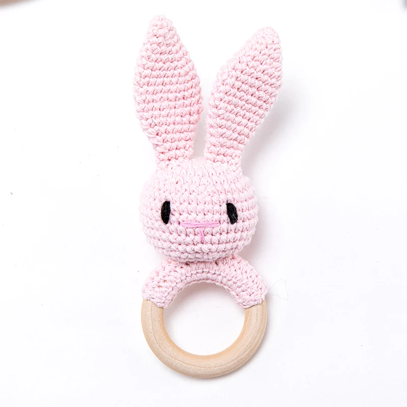 Gehäkelte Rassel mit Holzring Tierfigur – weiches Textil, griffig | Babyspielzeug Geschenk