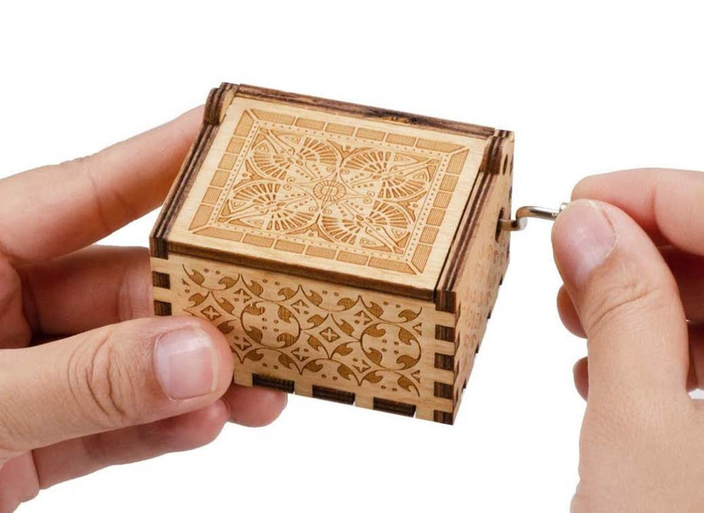 Spieluhr aus Holz mit Handkurbel – 5 Melodien zur Wahl, ohne Batterien | Spieldose