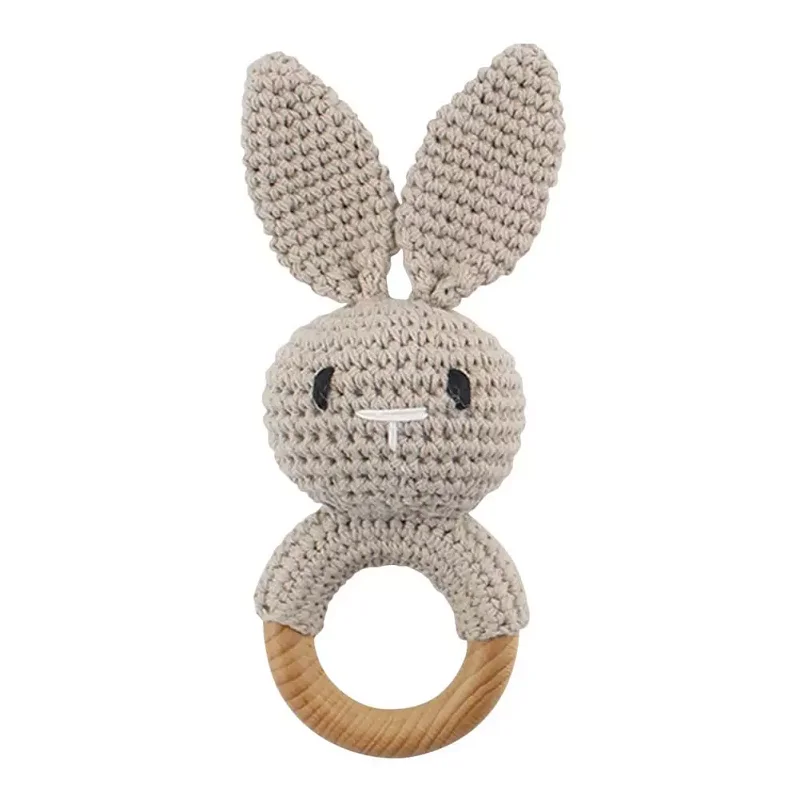 Gehäkelte Rassel mit Holzring Tierfigur – weiches Textil, griffig | Babyspielzeug Geschenk