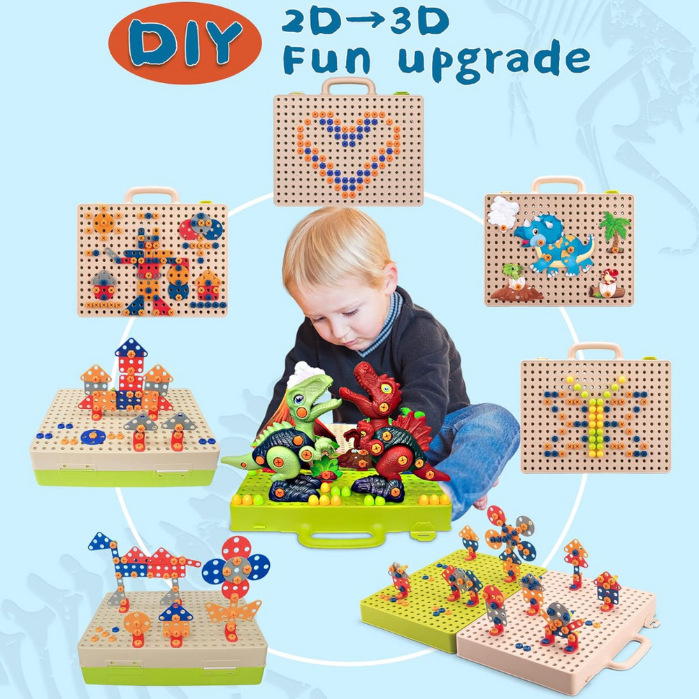 DinoBuilder Bauspielzeug Set – Kreatives Lernspielzeug mit Funktionierenden Werkzeugen und Dino-Designs