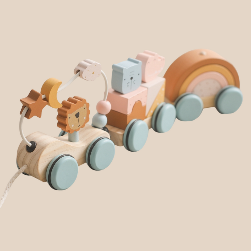 Holzzug mit Tieren Regenbogen – Koppelbares Spielzeug für Kleinkinder, Nachhaltiges Holz, ab 1 Jahr
