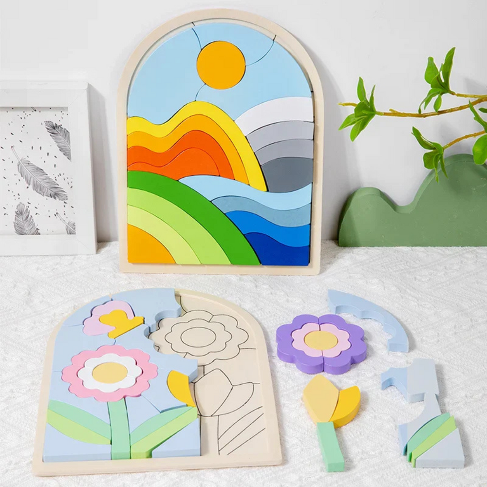 EduBuild Puzzleblöcke – Nachhaltiges Holz Bauspielzeug für Kleinkinder, Fördert Kreativität & Motorik