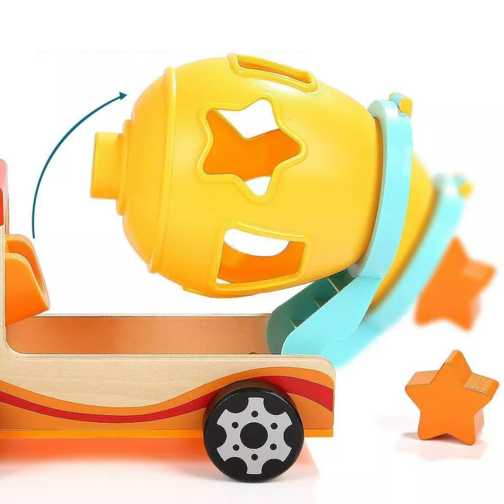 Holz-Zementmischer mit Formensortierer – Pädagogisches Spielzeug ab 3 Jahren