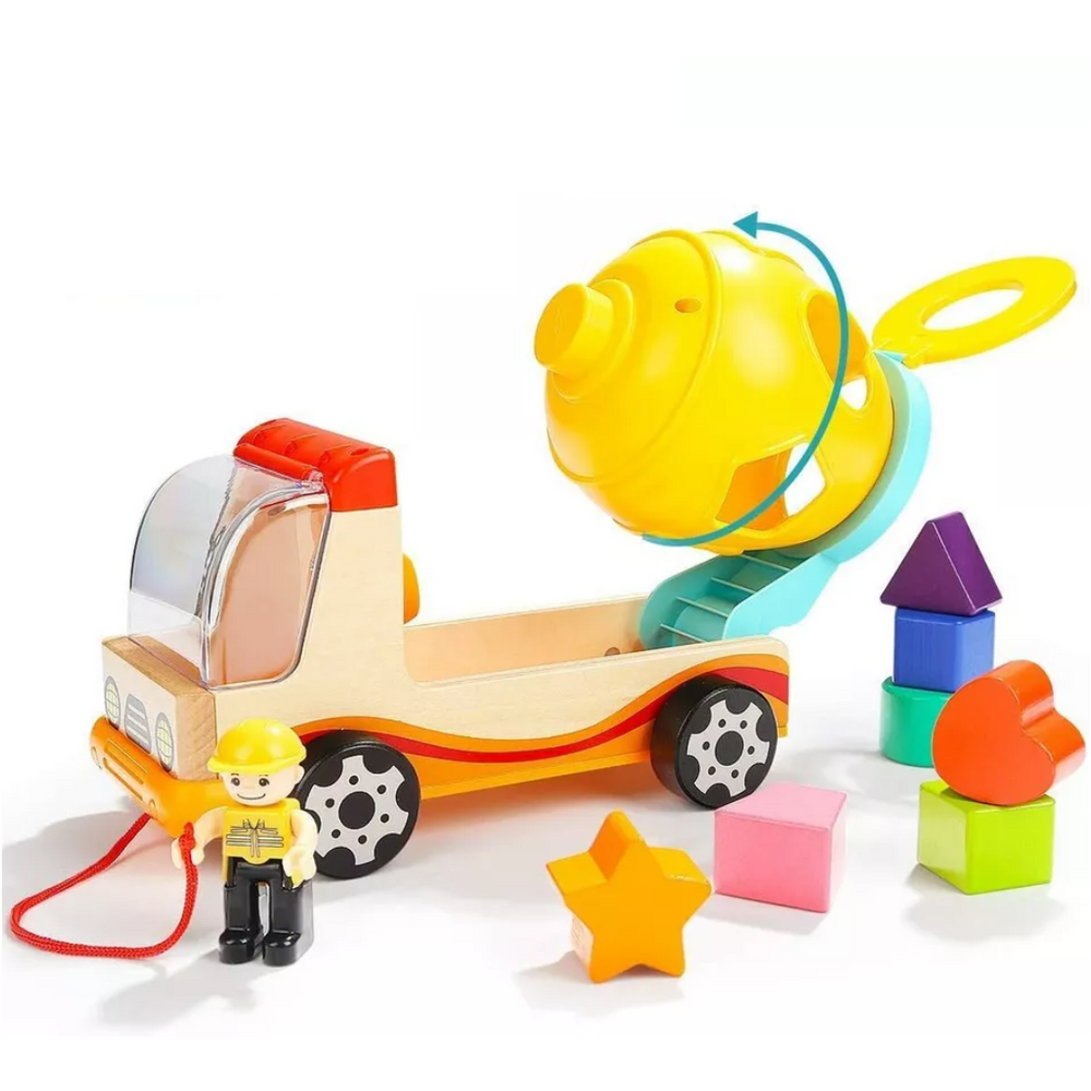 Holz-Zementmischer mit Formensortierer – Pädagogisches Spielzeug ab 3 Jahren