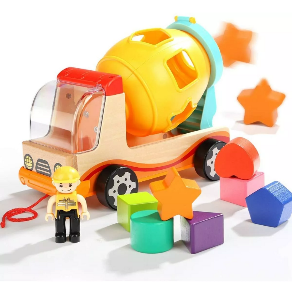 Holz-Zementmischer mit Formensortierer – Pädagogisches Spielzeug ab 3 Jahren