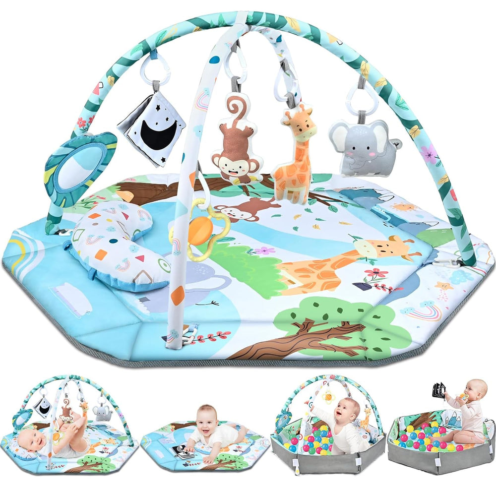 SensoryHaven™ 8-in-1 Baby-Spieldecke mit 6 Spielzeugen – Förderung der Sinne und Motorik für Babys