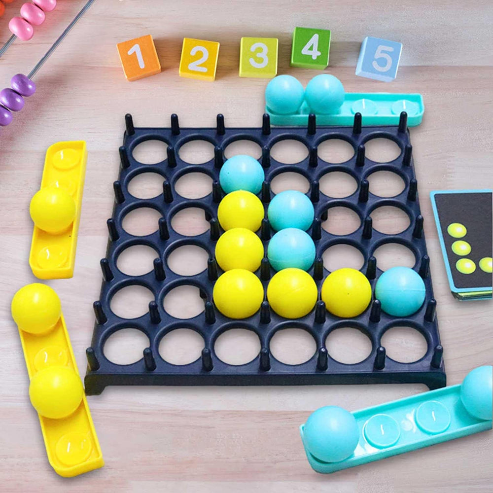 Hüpfball-Brettspiel mit Aufgabenkarten – 16 Bälle, 9 Karten, 1 bis 4 Spieler | Familienspiel