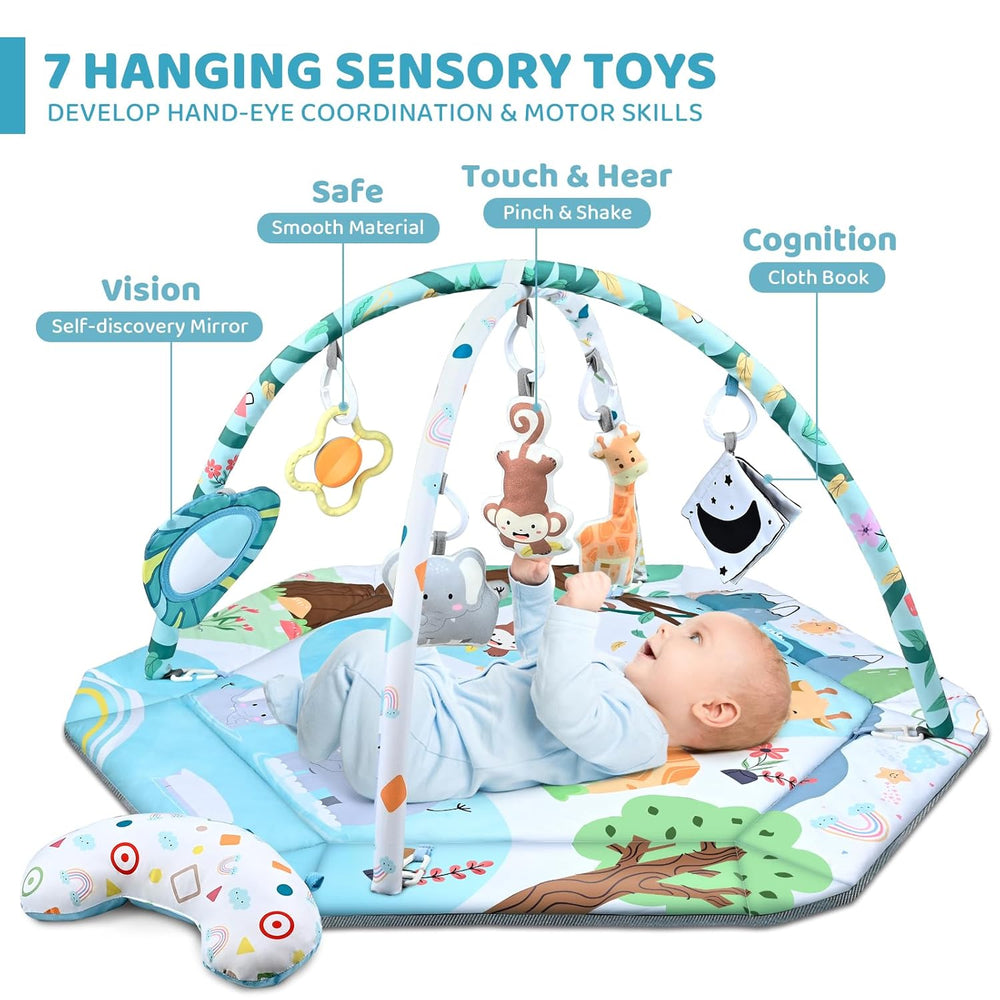 SensoryHaven™ 8-in-1 Baby-Spieldecke mit 6 Spielzeugen – Förderung der Sinne und Motorik für Babys