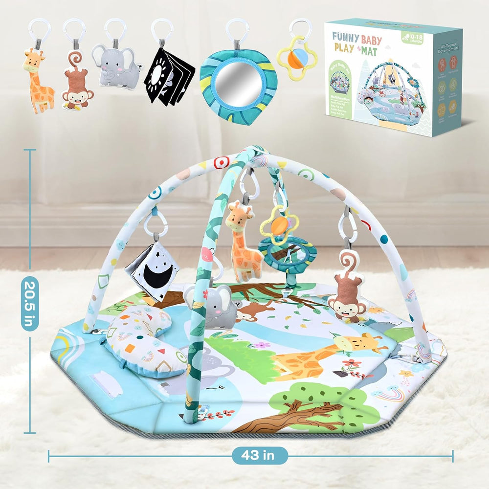 SensoryHaven™ 8-in-1 Baby-Spieldecke mit 6 Spielzeugen – Förderung der Sinne und Motorik für Babys