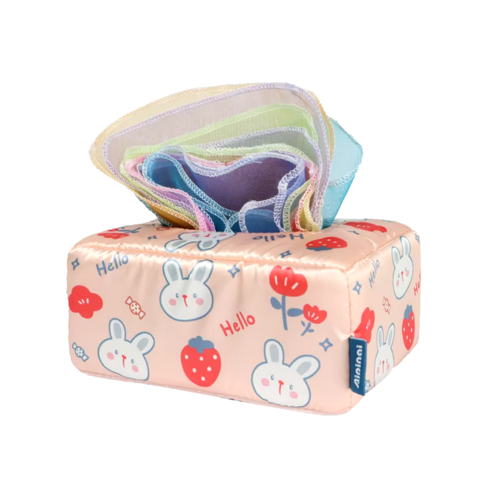 Montessori Spielzeug für Babys – Sensorische Tücherbox mit Stofftüchern | Fördert Entwicklung & Motorik