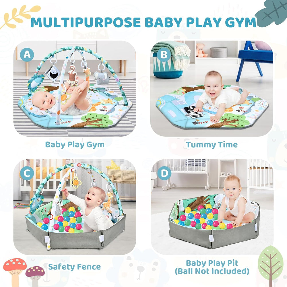 SensoryHaven™ 8-in-1 Baby-Spieldecke mit 6 Spielzeugen – Förderung der Sinne und Motorik für Babys