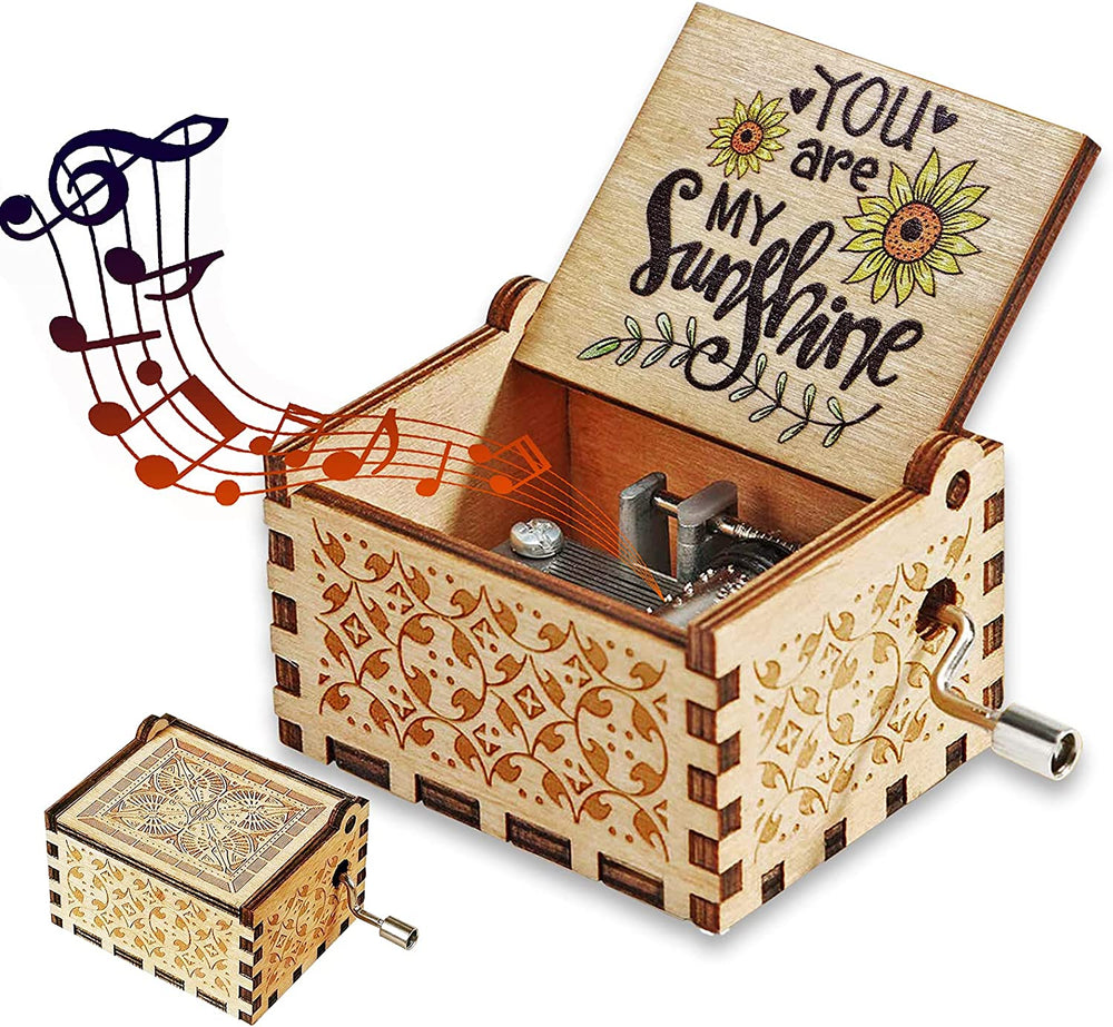 Spieluhr aus Holz mit Handkurbel – 5 Melodien zur Wahl, ohne Batterien | Spieldose
