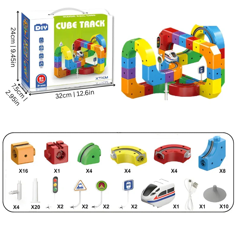 Magnetische Zugstrecke zum Selberbauen – 51 oder 81 Teile, USB-Zug | Konstruktionsspielzeug