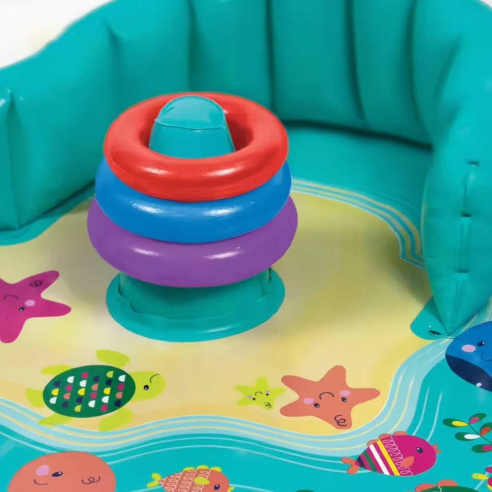 Baby-Planschbecken mit Sonnendach (UPF 50) – Aufblasbares Wasserspielbecken mit Stapelringen