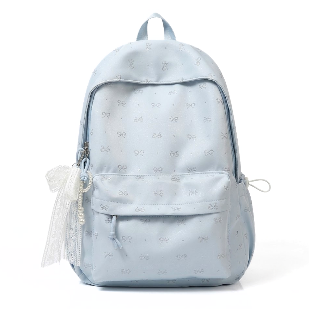 Schulrucksack mit gestickten Schleifen – großes Hauptfach, Vorderfach, Seitentaschen | Mädchen