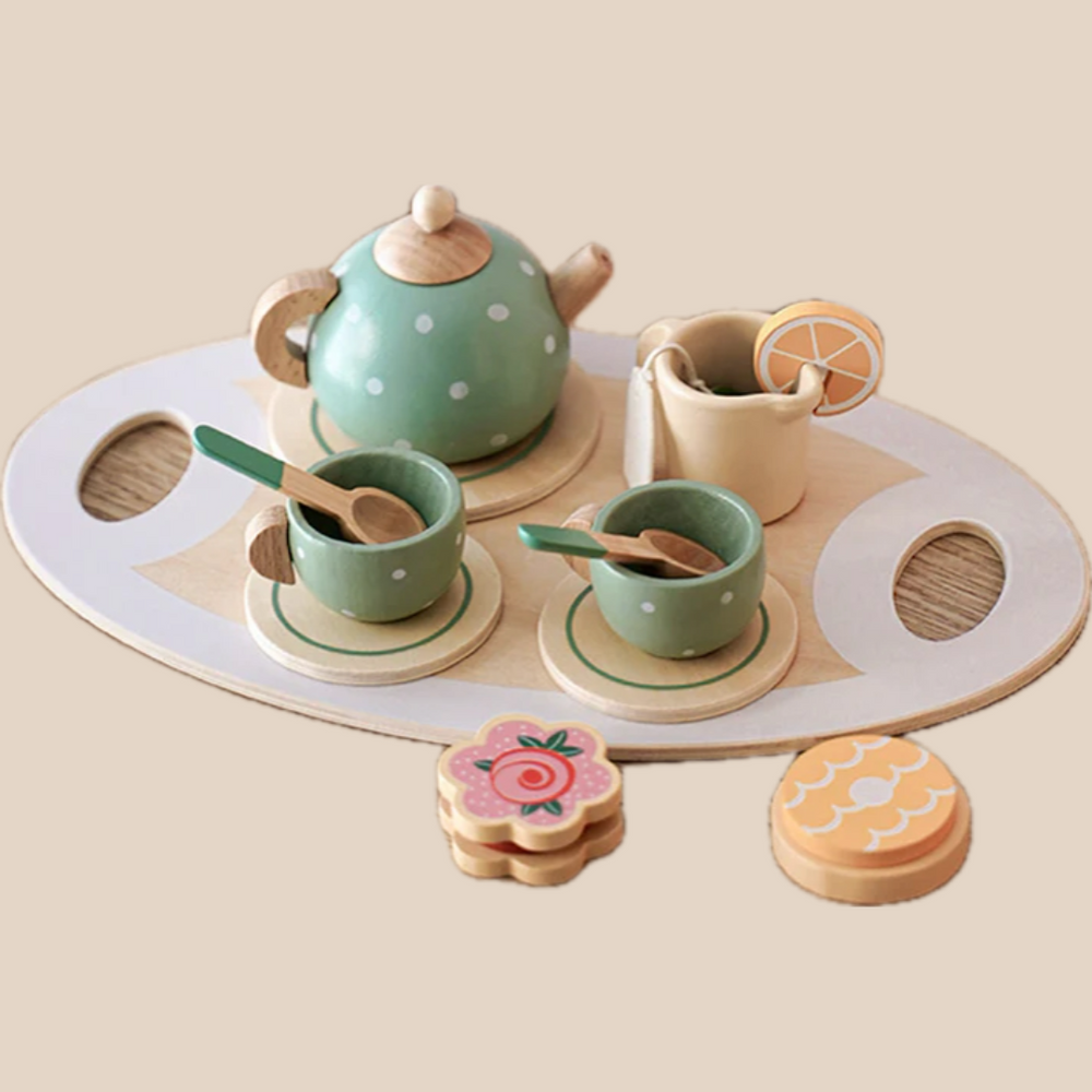 High Tea Set – Holzspielset für Mädchen und Jungen, Pastellfarben, Pädagogisch, Alter 3+