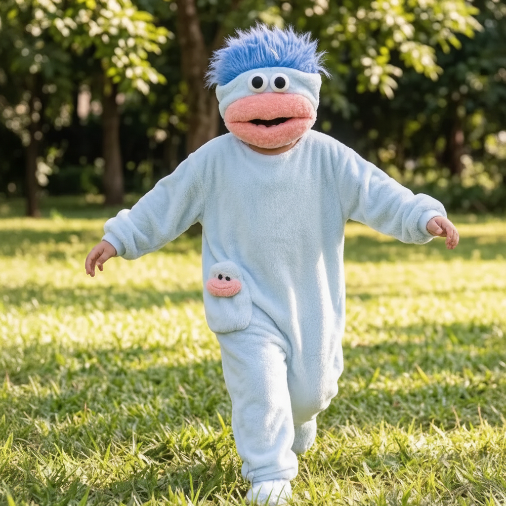 Kinder-Onesie mit Monsterdesign und Kapuze – weicher Stoff, lockere Passform | Kostüm-Overall