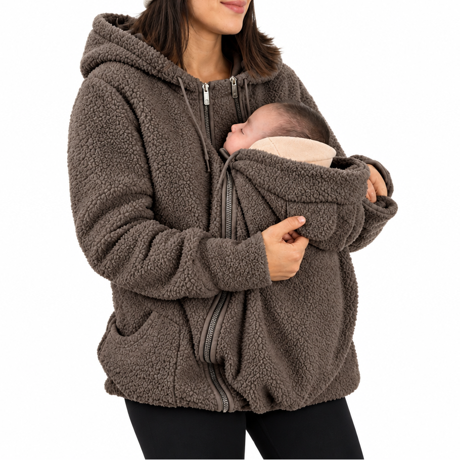 Tragejacke 2-in-1 für Mama und Baby – weiches Fleece, Kapuze, Reißverschluss | Babytrage-Hoodie