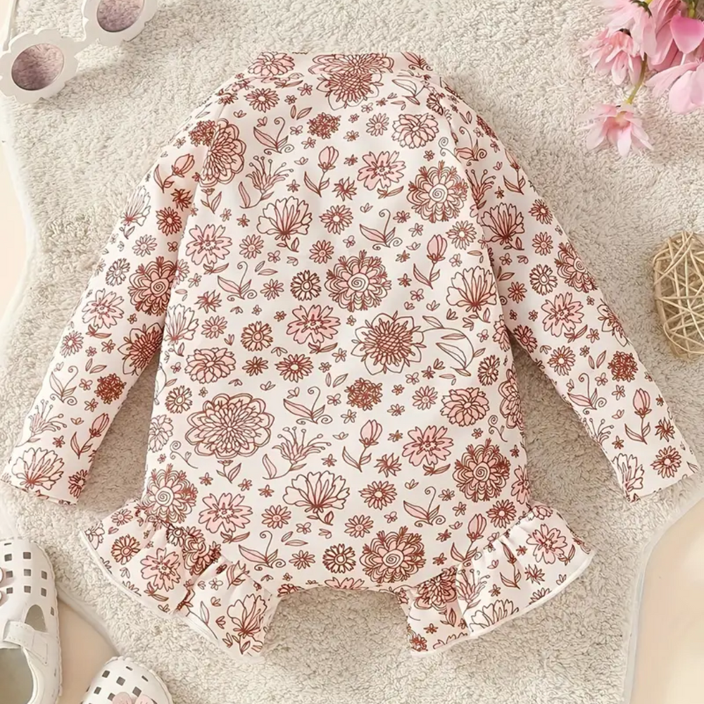 OceanBloom Kleinkind Badeanzug – Blumenmuster und Rüschen für Stilvolle Strandtage