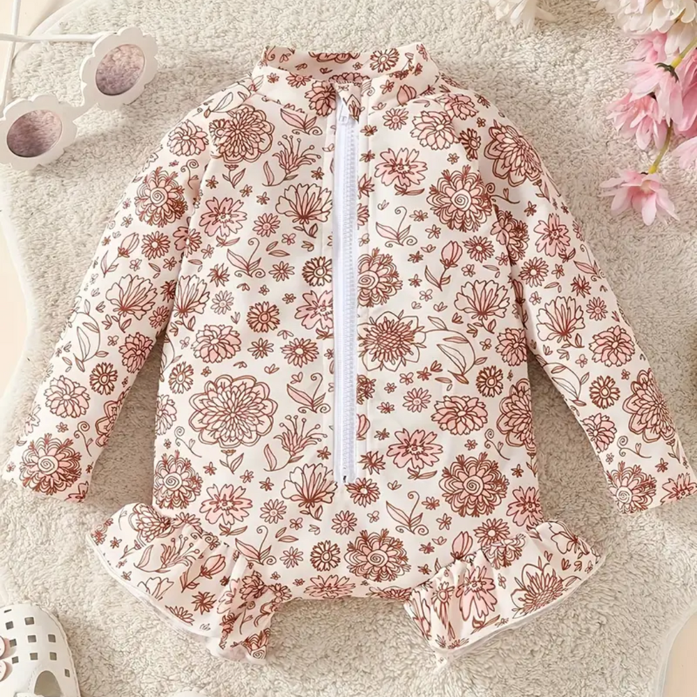 OceanBloom Kleinkind Badeanzug – Blumenmuster und Rüschen für Stilvolle Strandtage