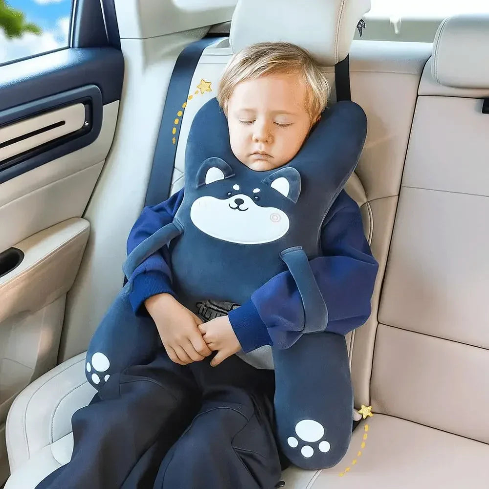 Kinder-Autokissen – weiche Nackenstütze mit verstellbarem Band und Cartoon-Design