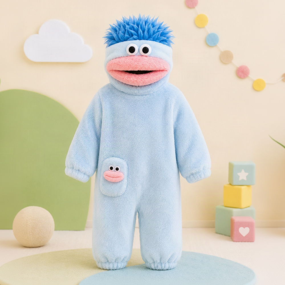 Kinder-Onesie mit Monsterdesign und Kapuze – weicher Stoff, lockere Passform | Kostüm-Overall