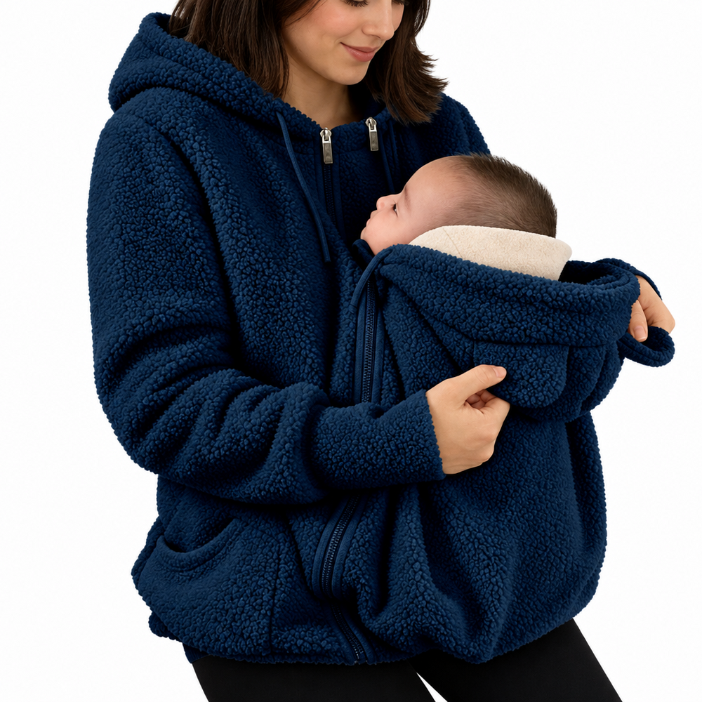 Tragejacke 2-in-1 für Mama und Baby – weiches Fleece, Kapuze, Reißverschluss | Babytrage-Hoodie
