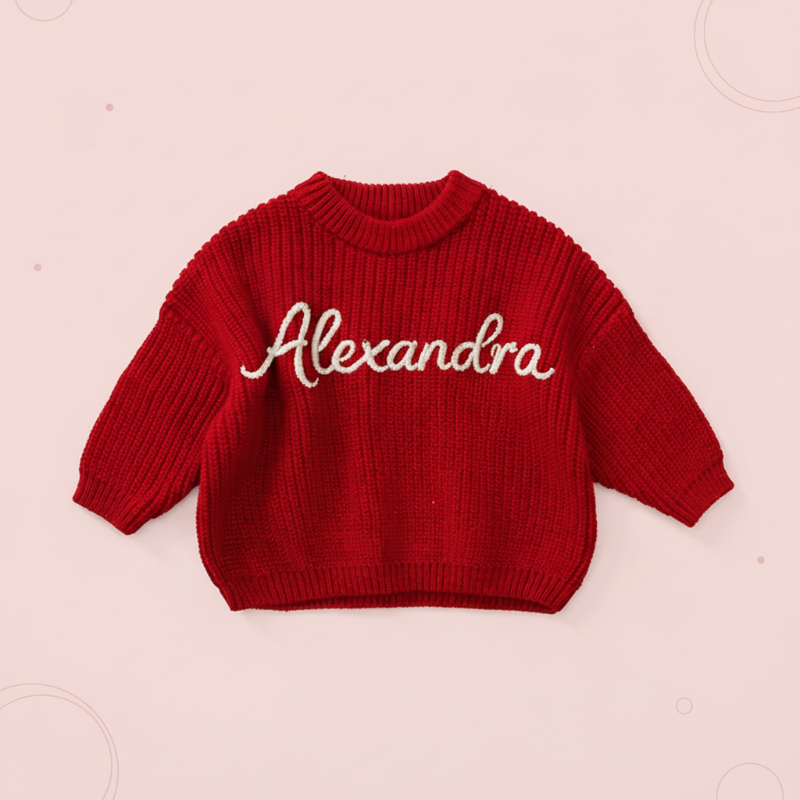 Babypullover mit gesticktem Namen – dicker Baumwollmix, Rundhals | personalisierte Babykleidung