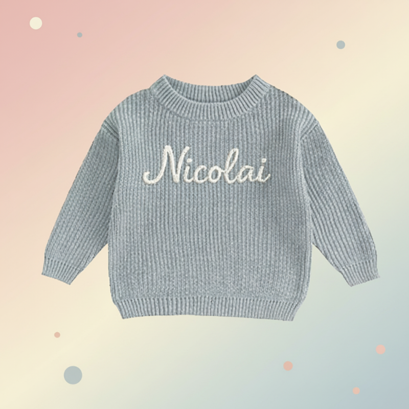 Babypullover mit gesticktem Namen – dicker Baumwollmix, Rundhals | personalisierte Babykleidung
