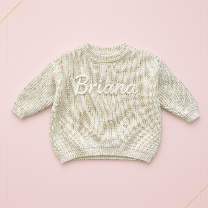 Babypullover mit gesticktem Namen – dicker Baumwollmix, Rundhals | personalisierte Babykleidung
