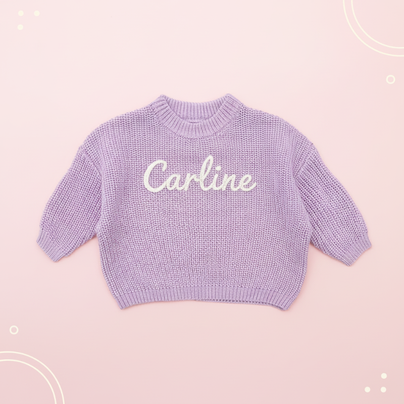 Babypullover mit gesticktem Namen – dicker Baumwollmix, Rundhals | personalisierte Babykleidung