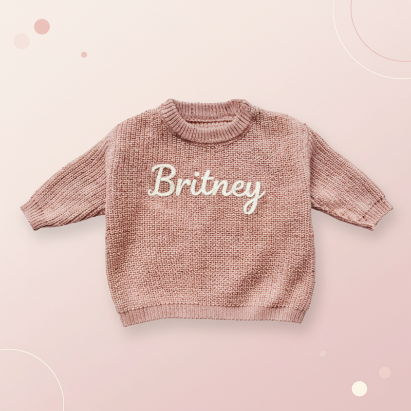 Babypullover mit gesticktem Namen – dicker Baumwollmix, Rundhals | personalisierte Babykleidung