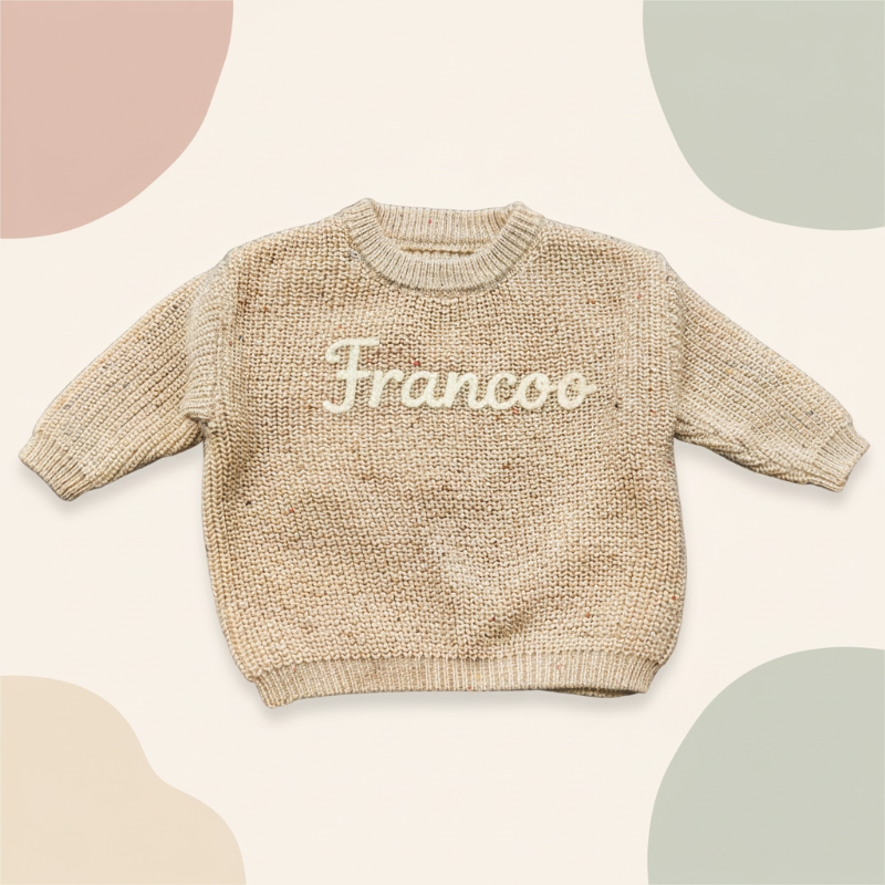 Babypullover mit gesticktem Namen – dicker Baumwollmix, Rundhals | personalisierte Babykleidung