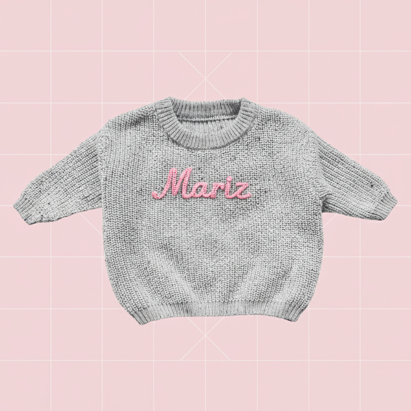 Babypullover mit gesticktem Namen – dicker Baumwollmix, Rundhals | personalisierte Babykleidung
