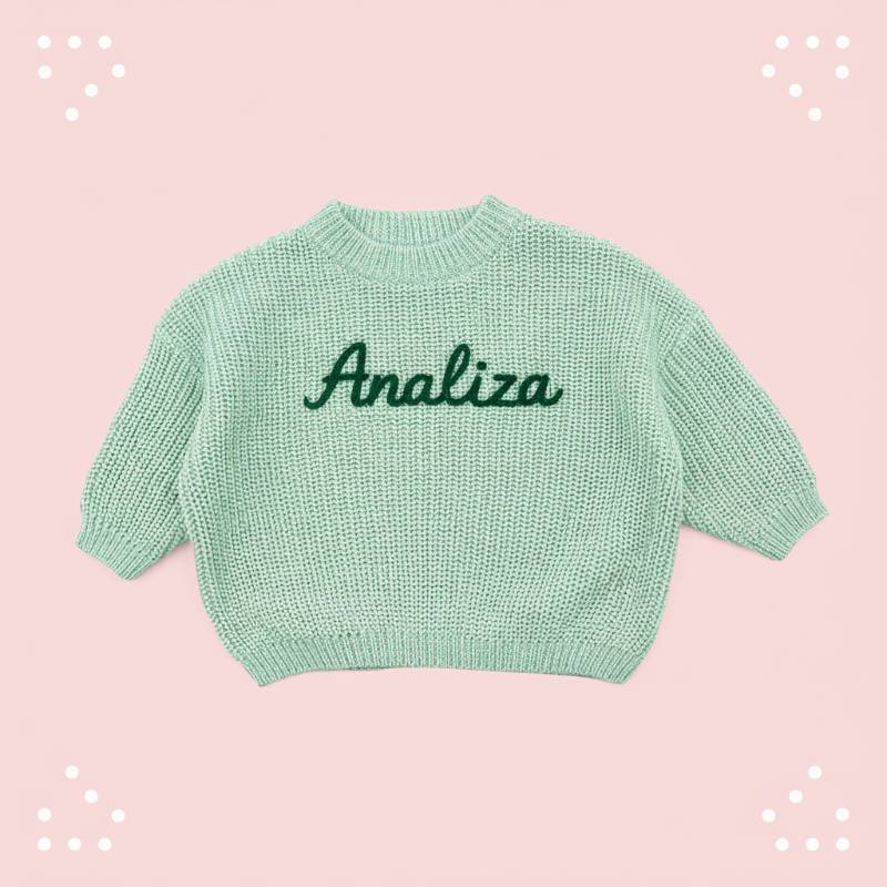 Babypullover mit gesticktem Namen – dicker Baumwollmix, Rundhals | personalisierte Babykleidung