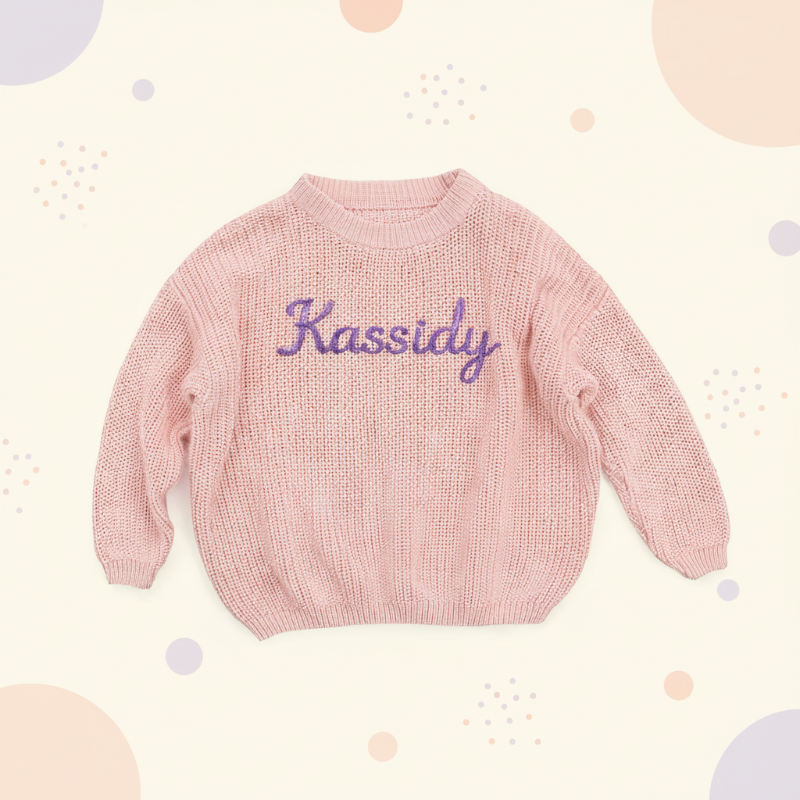 Babypullover mit gesticktem Namen – dicker Baumwollmix, Rundhals | personalisierte Babykleidung